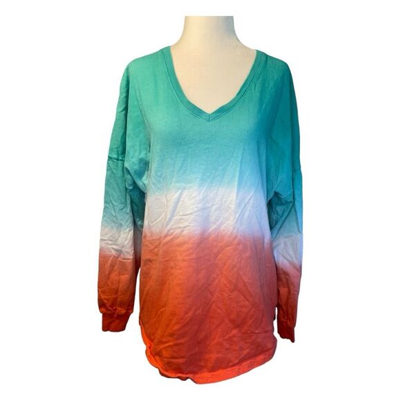 Spirit Jersey St Lucia Green Orange Ombre Oversize Long Sleeve Shirt XS - Picture 2 of 6